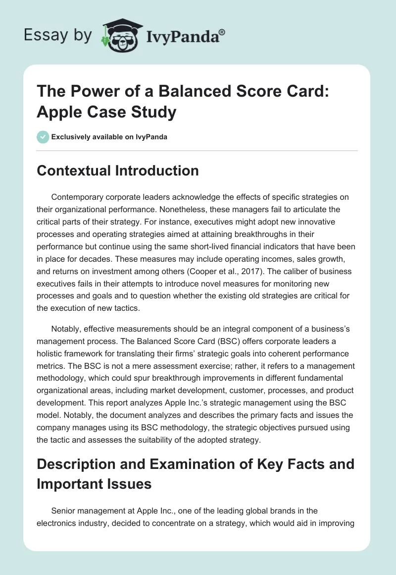 The Power of a Balanced Score Card: Apple Case Study. Page 1