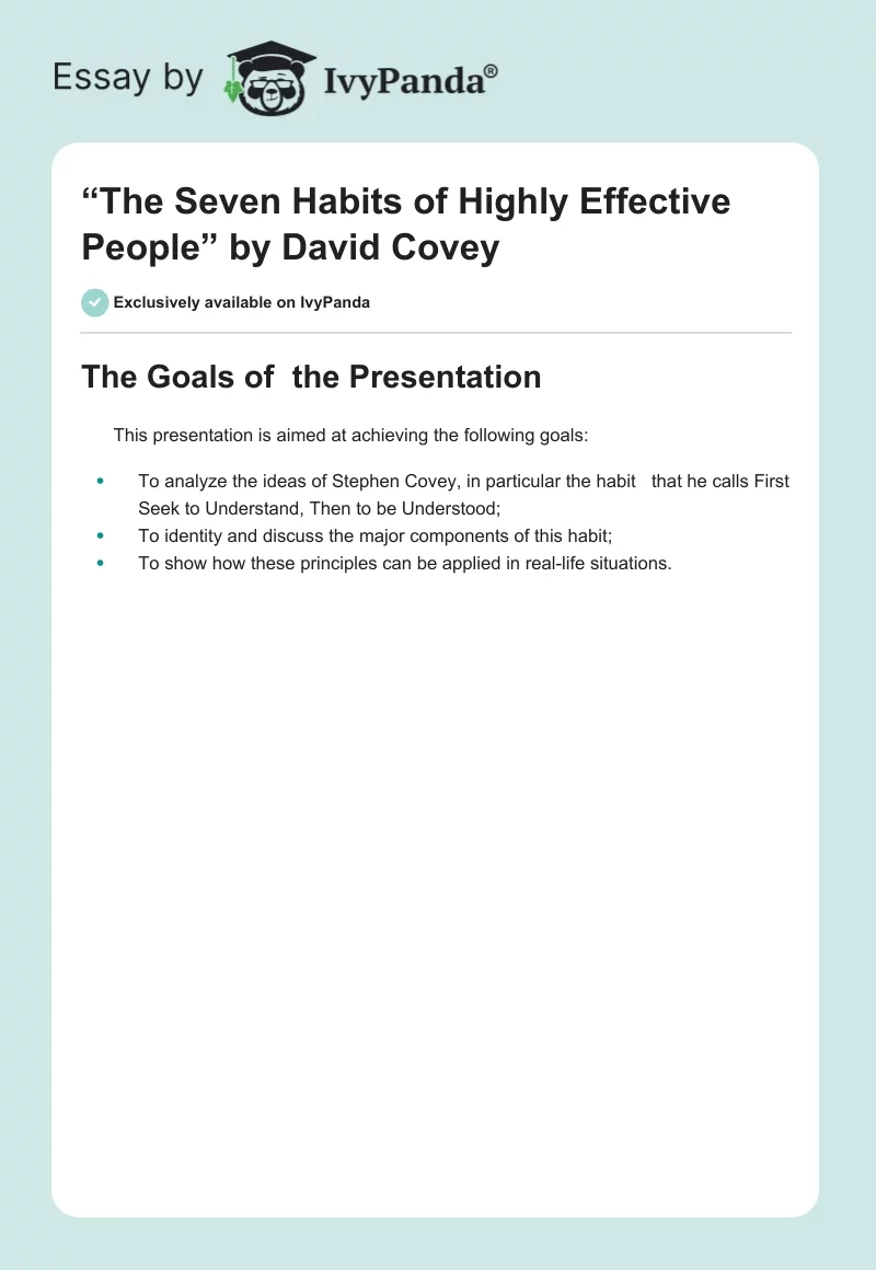 “The Seven Habits of Highly Effective People” by David Covey. Page 1