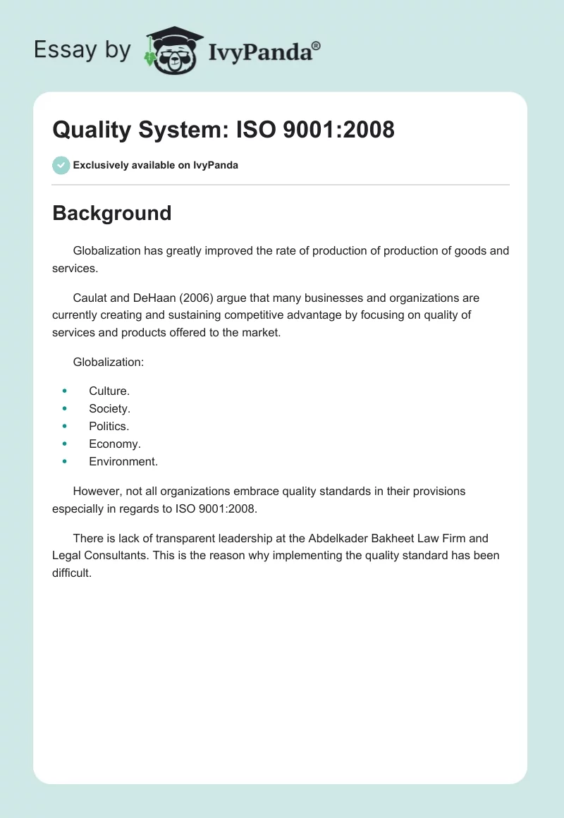 Quality System: ISO 9001:2008. Page 1