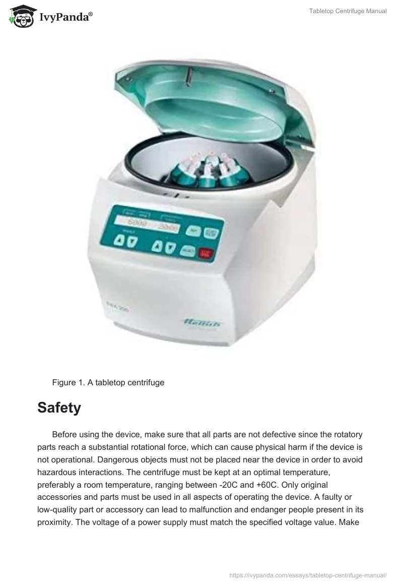 Tabletop Centrifuge Manual. Page 2