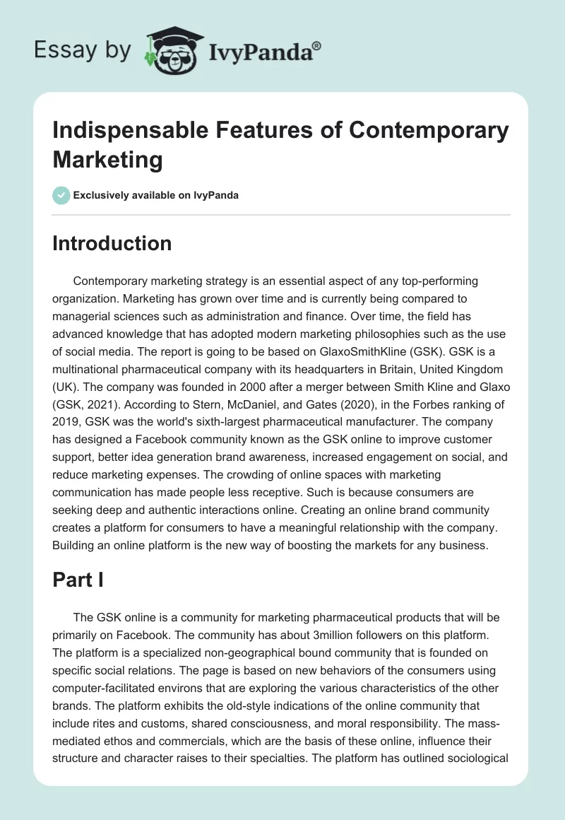 Indispensable Features of Contemporary Marketing. Page 1