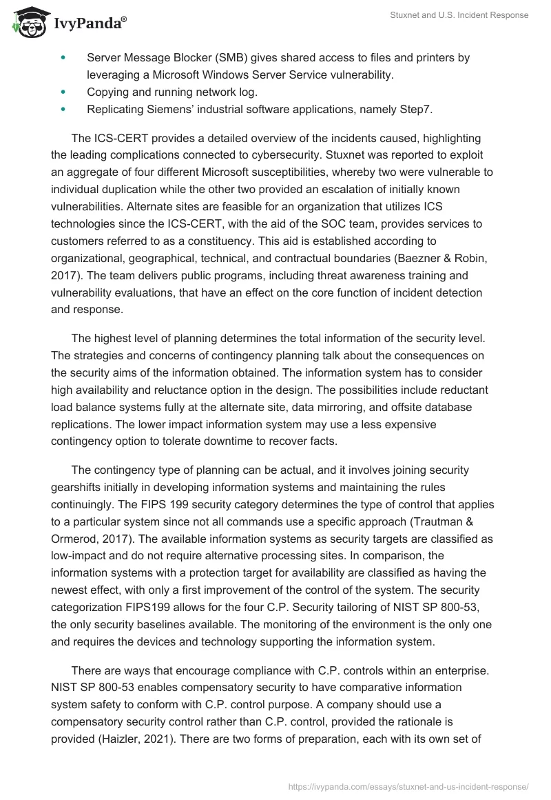 Stuxnet and U.S. Incident Response. Page 2