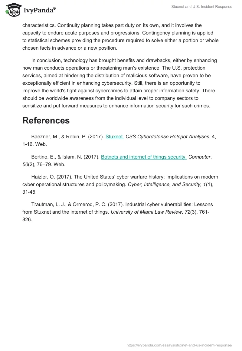 Stuxnet and U.S. Incident Response. Page 3