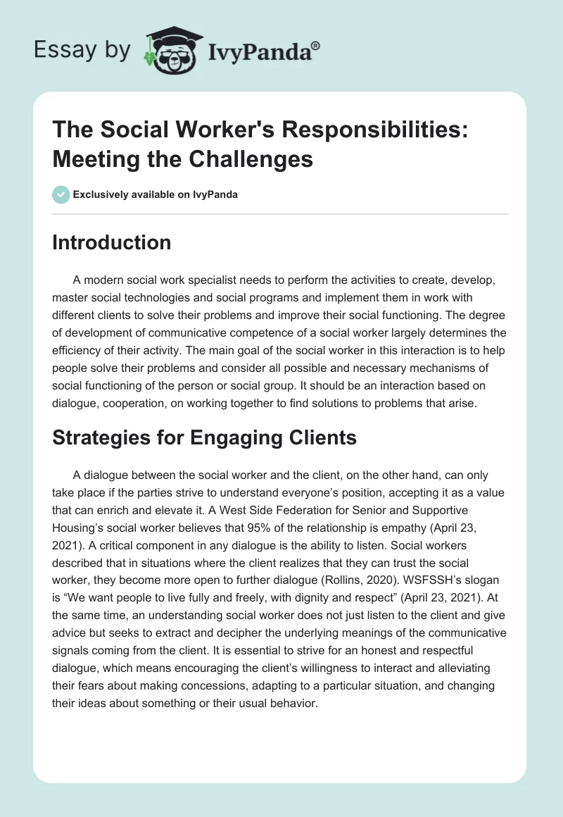 The Social Worker's Responsibilities: Meeting the Challenges. Page 1