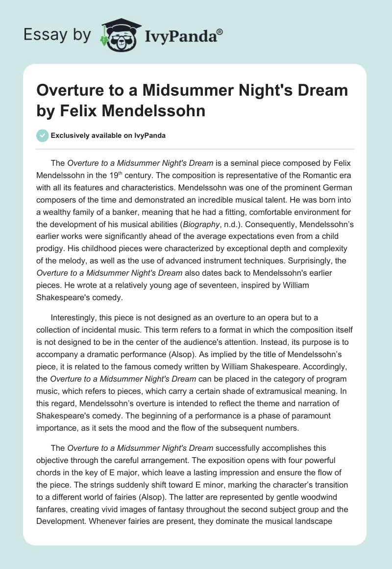 "Overture to A Midsummer Night's Dream" by Felix Mendelssohn. Page 1