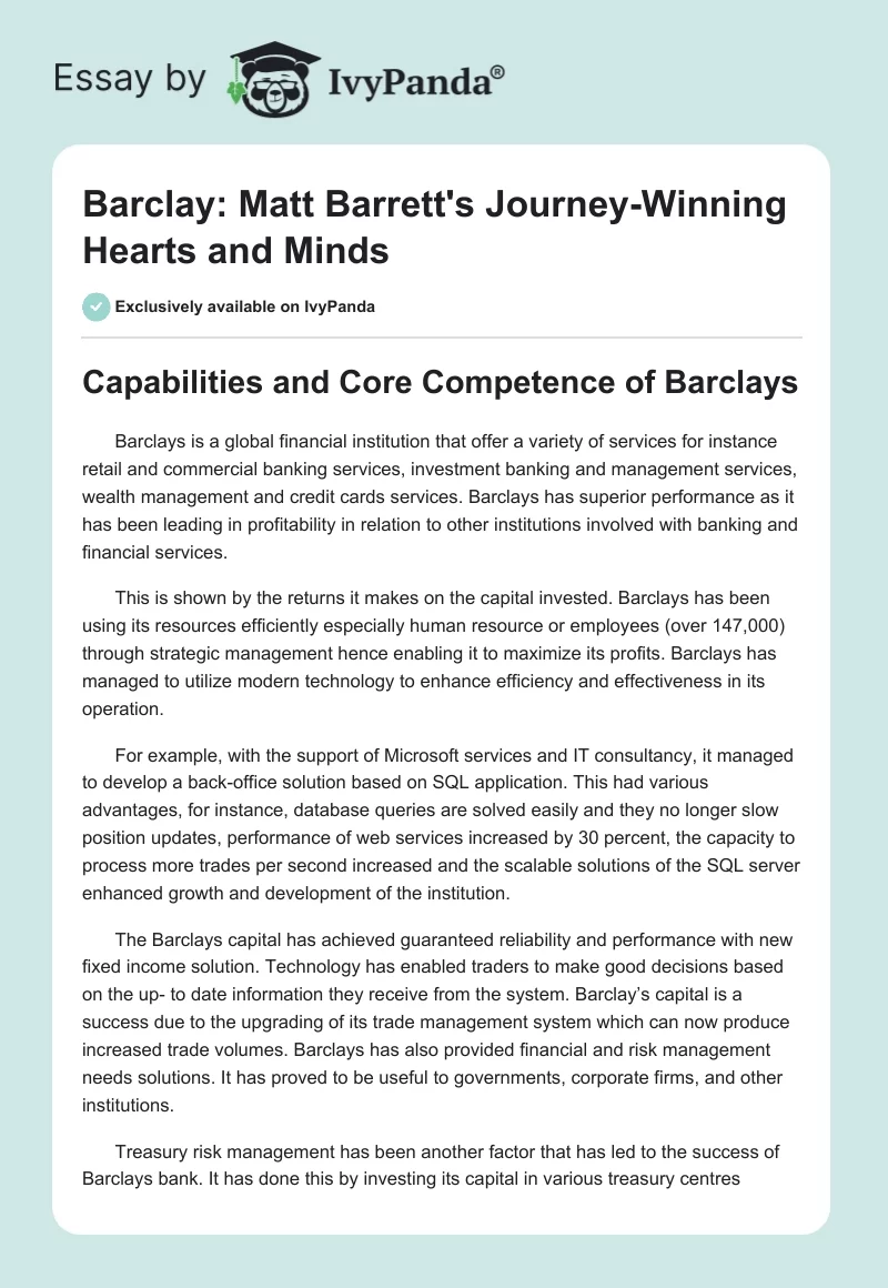 Barclay: Matt Barrett's Journey-Winning Hearts and Minds. Page 1