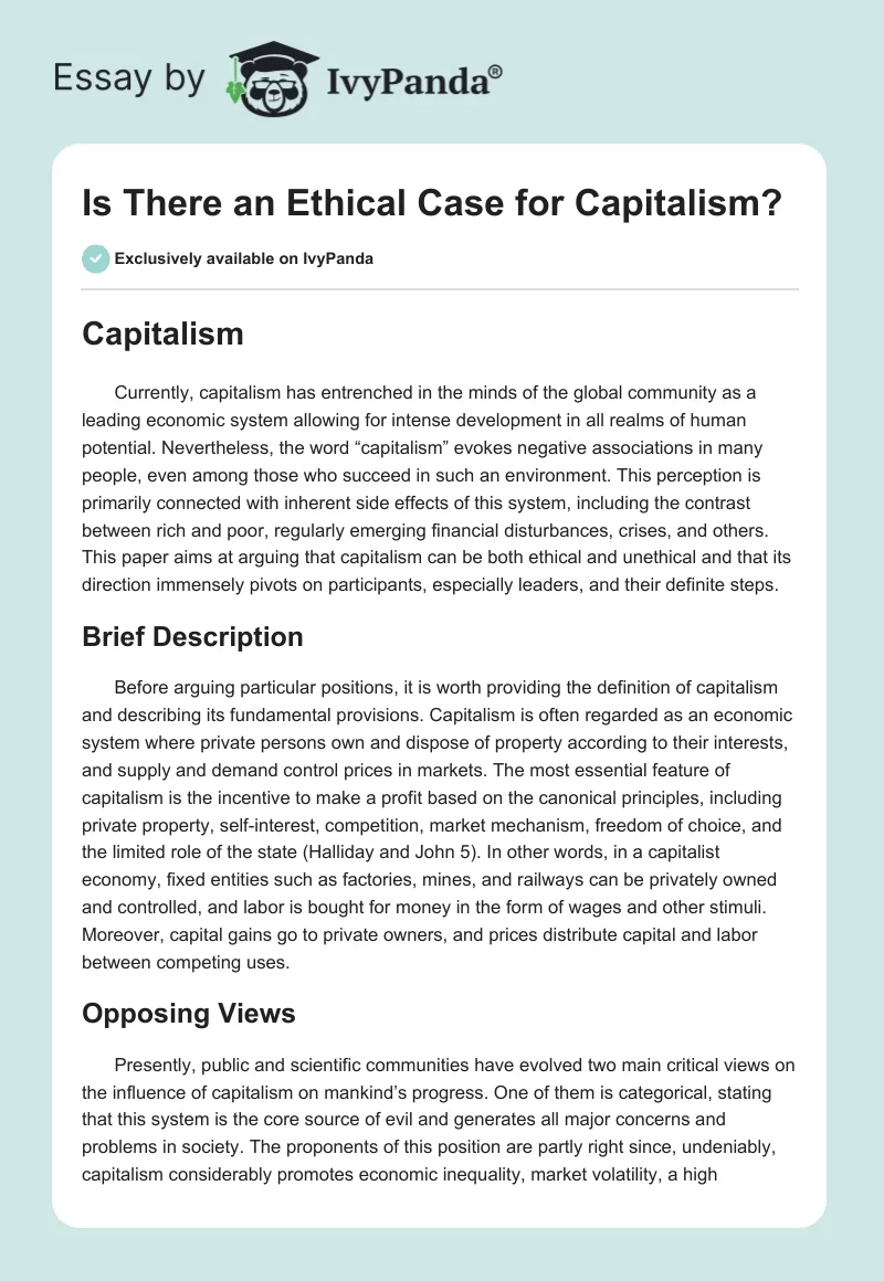 Is There an Ethical Case for Capitalism?. Page 1
