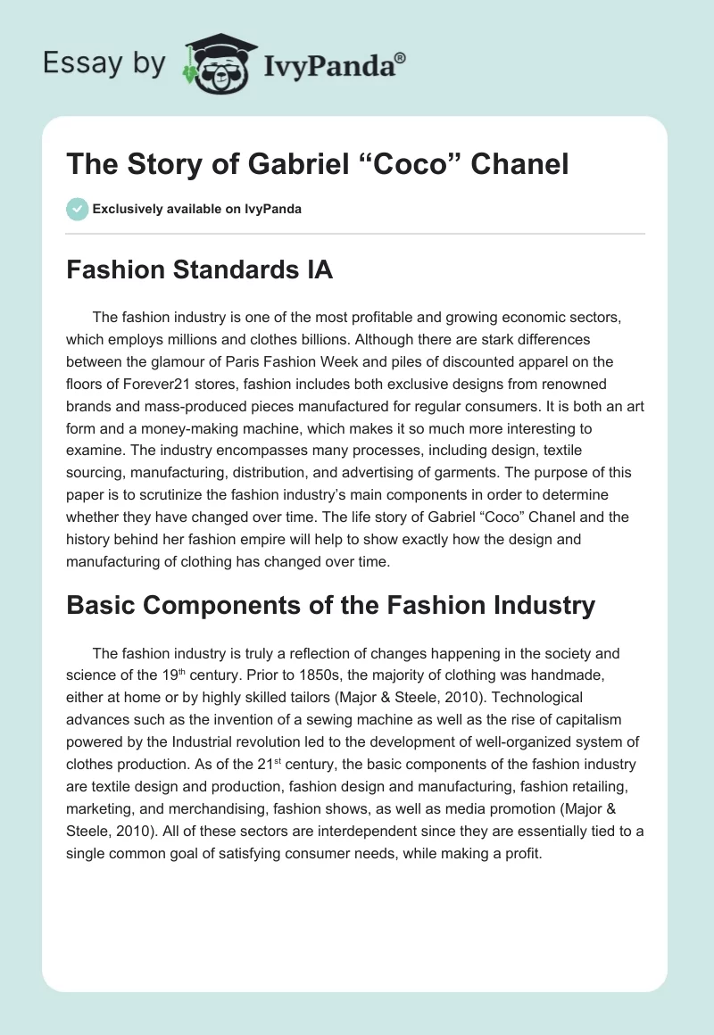 The Story of Gabriel Coco Chanel - 1183 Words