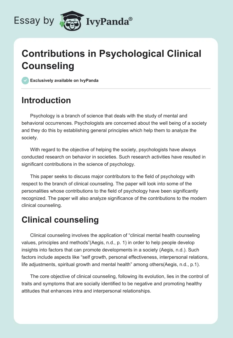 Contributions in Psychological Clinical Counseling. Page 1