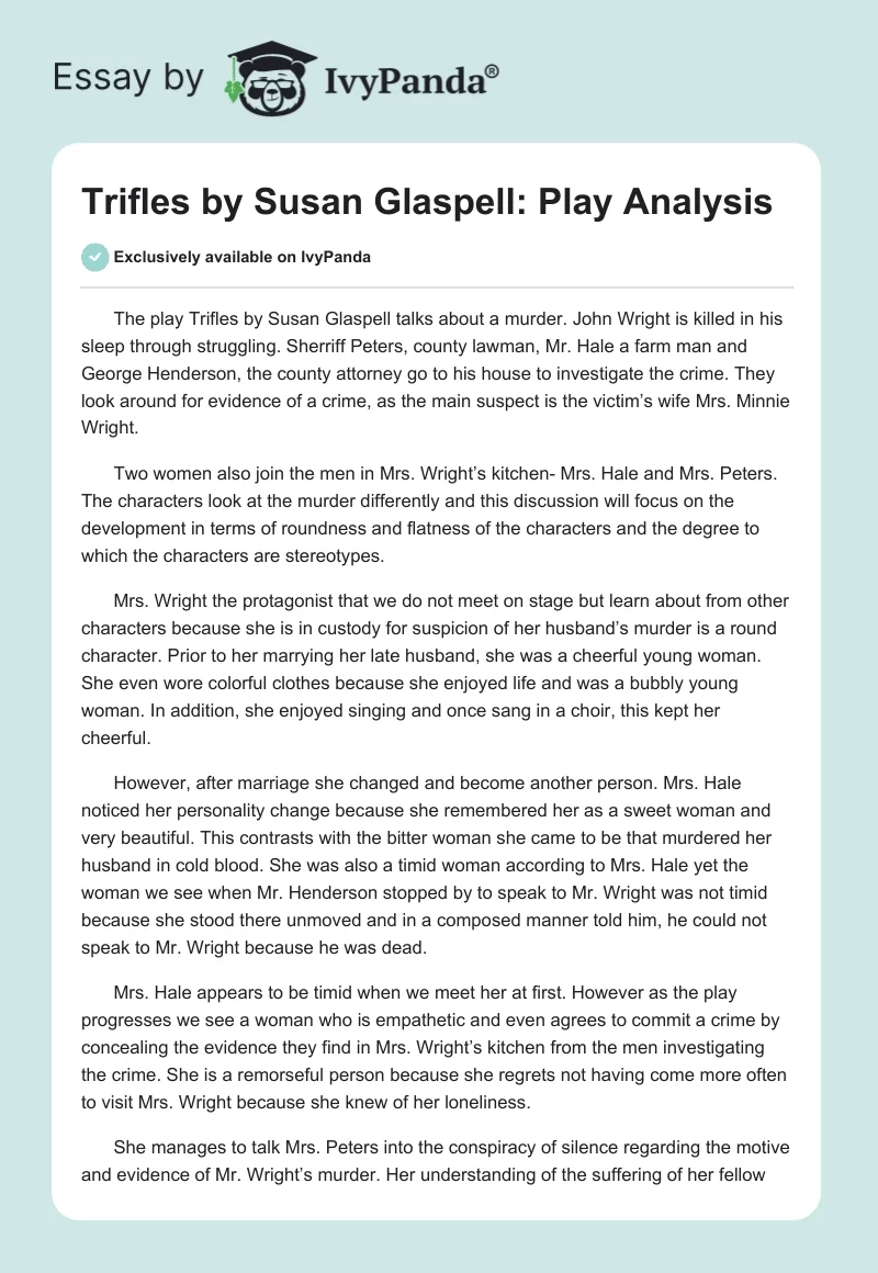 Trifles by Susan Glaspell: Play Analysis. Page 1