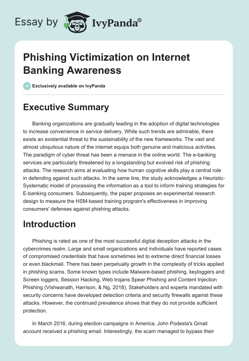 Phishing Victimization on Internet Banking Awareness. Page 1