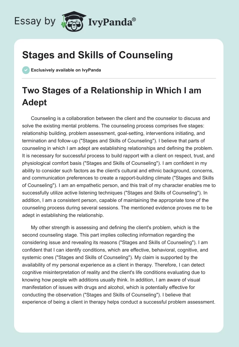 Stages and Skills of Counseling. Page 1