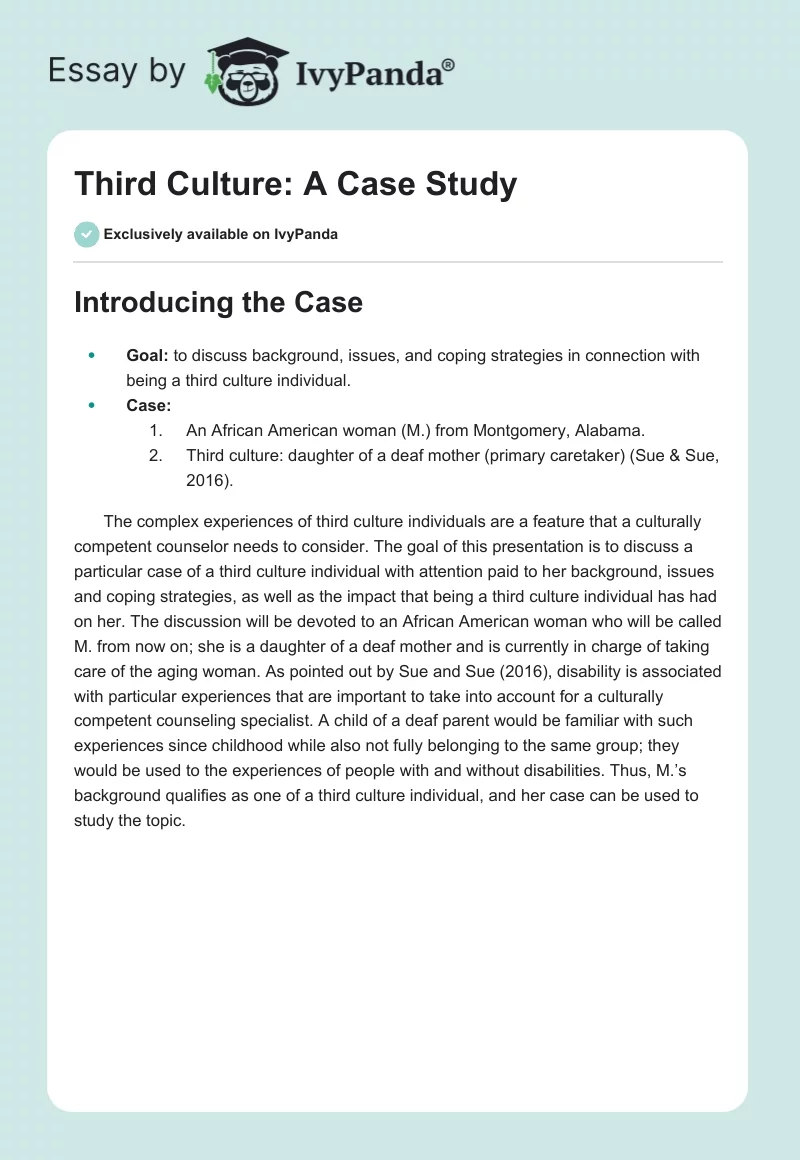 Third Culture: A Case Study. Page 1