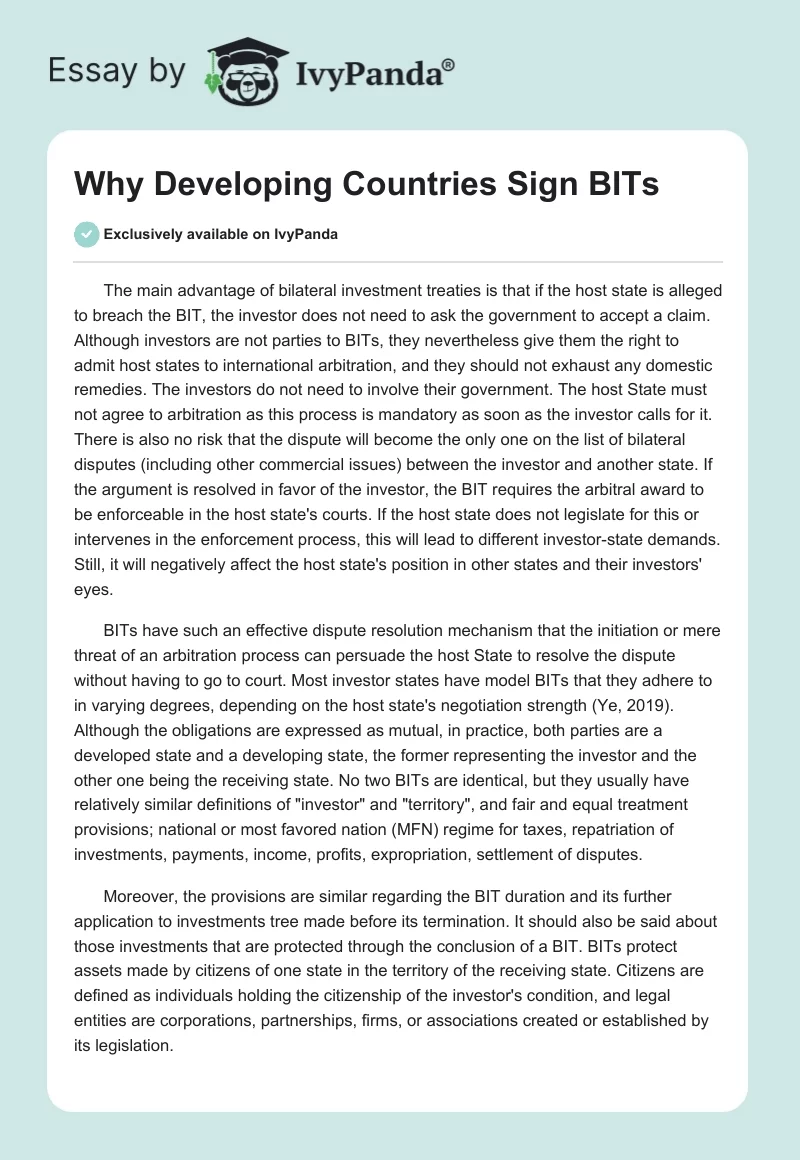 Why Developing Countries Sign BITs. Page 1