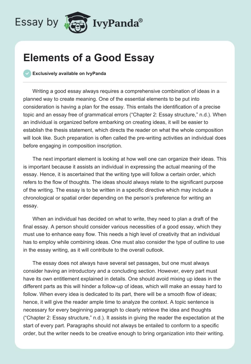 Elements of a Good Essay. Page 1