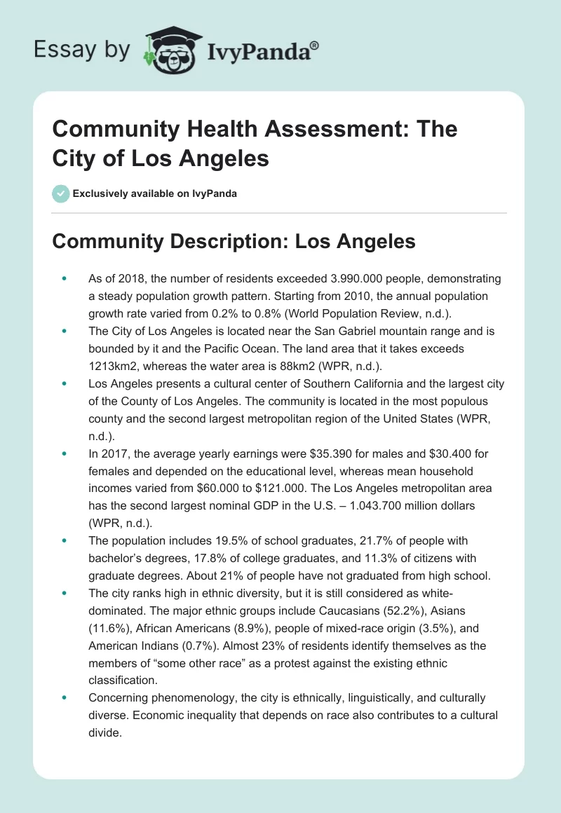 Community Health Assessment: The City of Los Angeles. Page 1