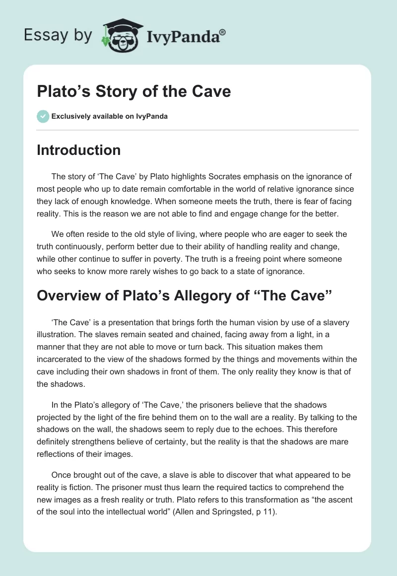 Plato’s Story of the Cave. Page 1