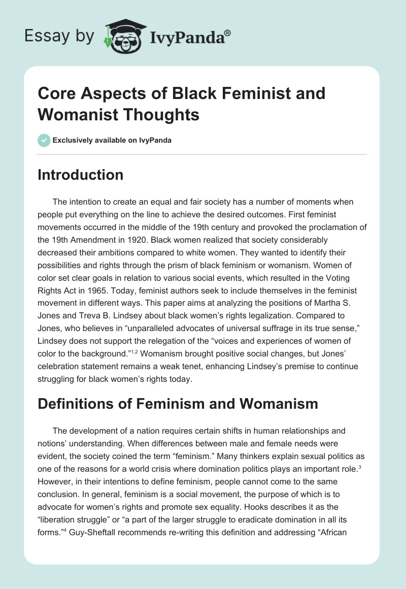 Core Aspects of Black Feminist and Womanist Thoughts. Page 1