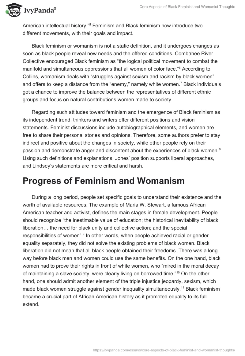 Core Aspects of Black Feminist and Womanist Thoughts. Page 2