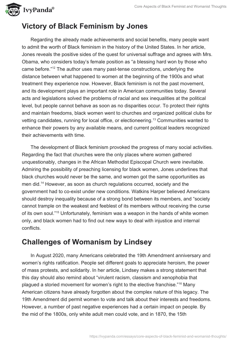 Core Aspects of Black Feminist and Womanist Thoughts. Page 3