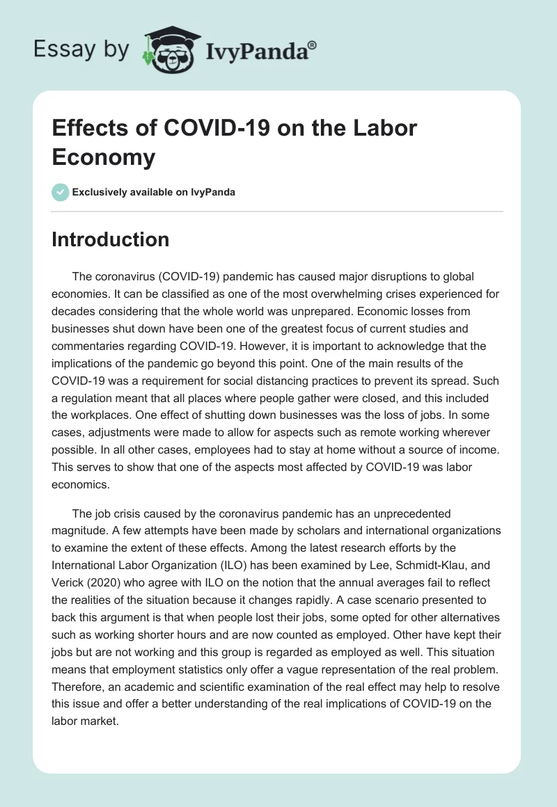 Effects of COVID-19 on the Labor Economy. Page 1