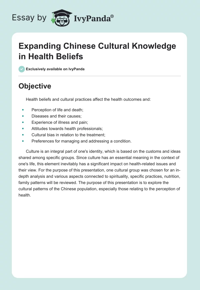 Expanding Chinese Cultural Knowledge in Health Beliefs. Page 1