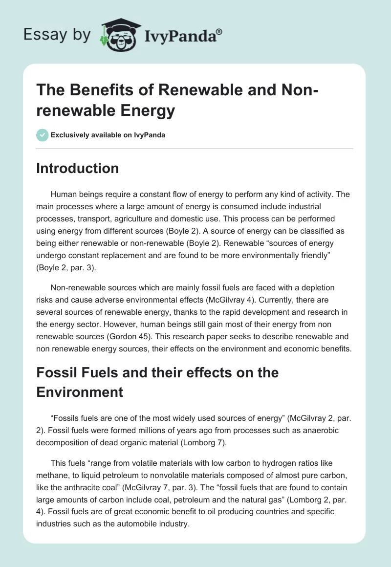 The Benefits of Renewable and Non-Renewable Energy. Page 1