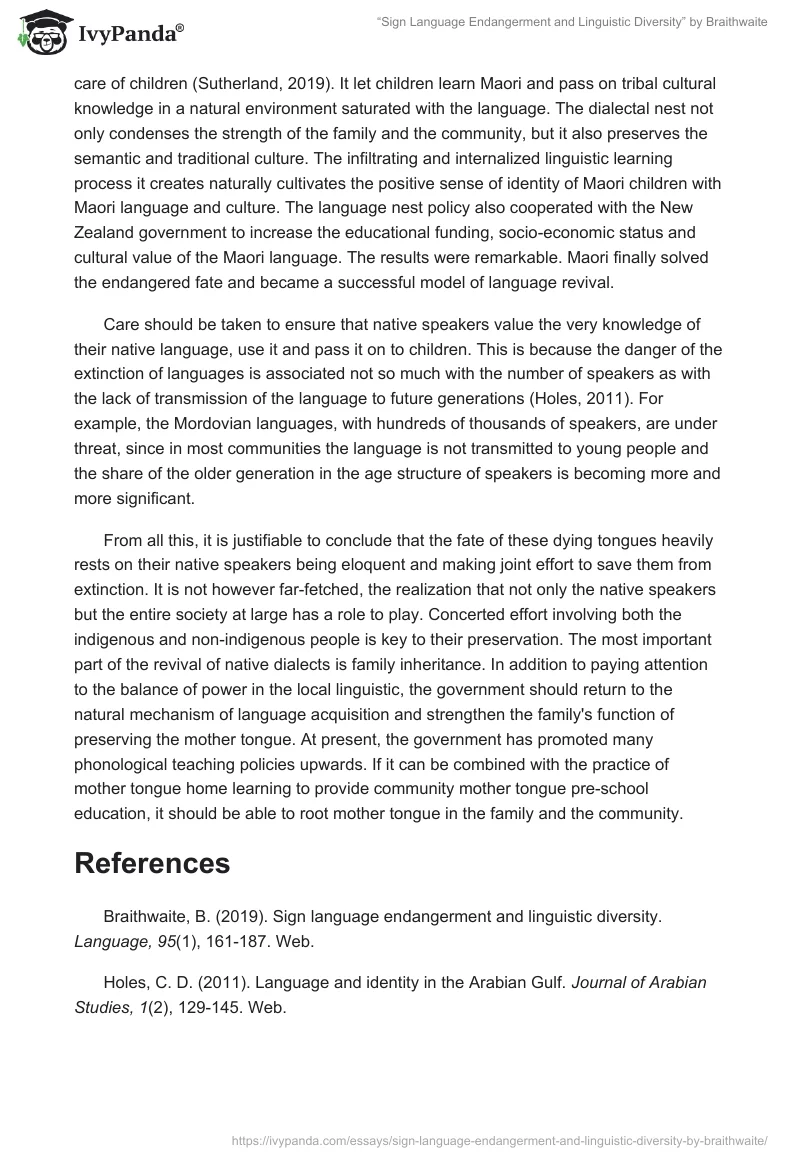 “Sign Language Endangerment and Linguistic Diversity” by Braithwaite. Page 4