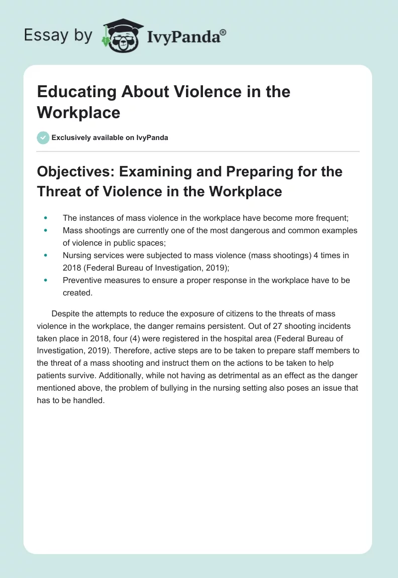 Educating About Violence in the Workplace. Page 1