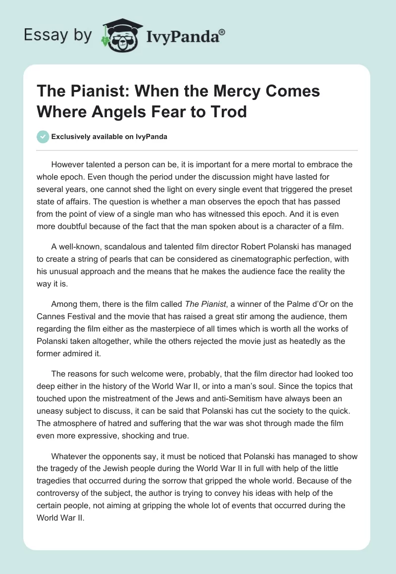The Pianist: When the Mercy Comes Where Angels Fear to Trod. Page 1