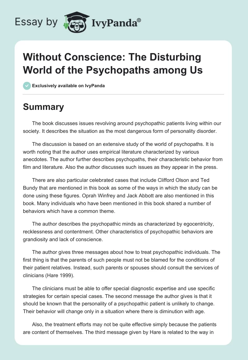 Without Conscience: The Disturbing World of the Psychopaths among Us. Page 1