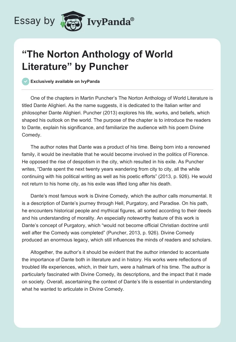“The Norton Anthology of World Literature” by Puncher. Page 1