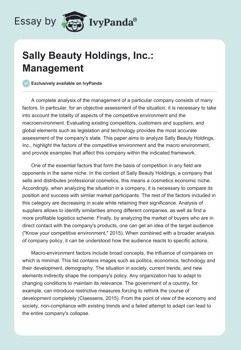 Sally Beauty Holdings, Inc.: Management. Page 1