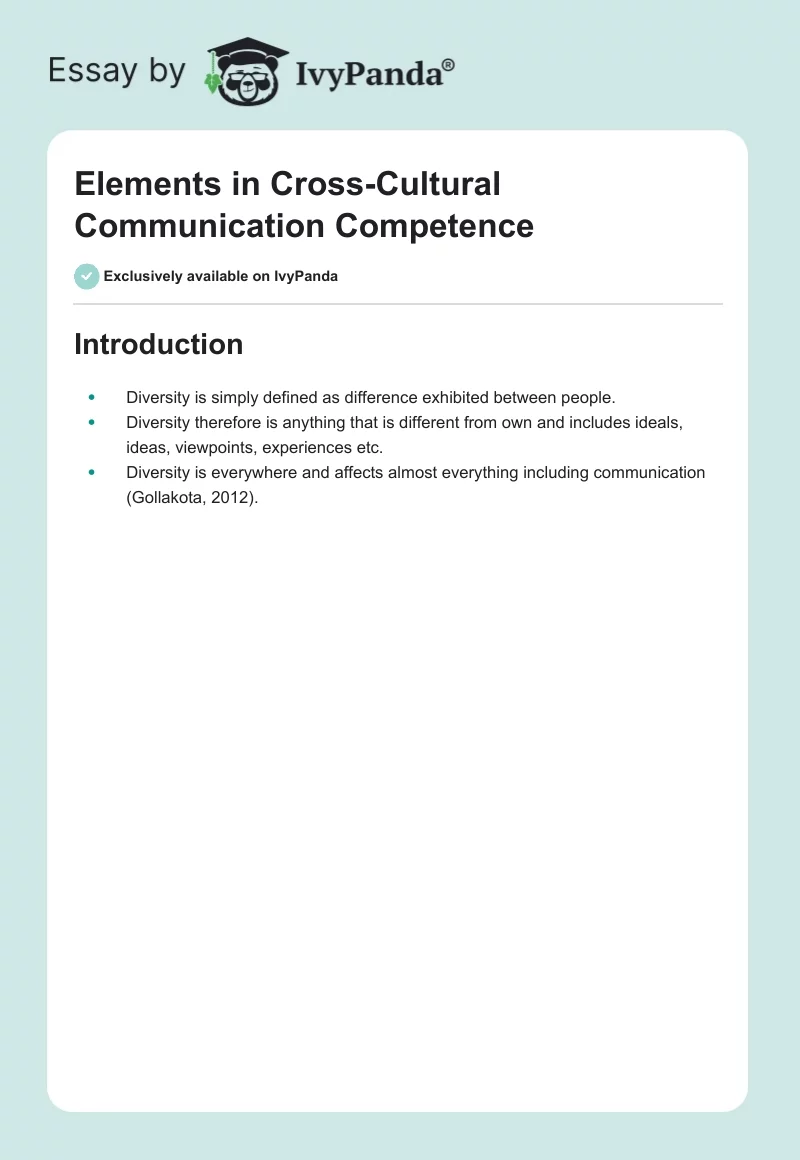 Elements in Cross-Cultural Communication Competence. Page 1
