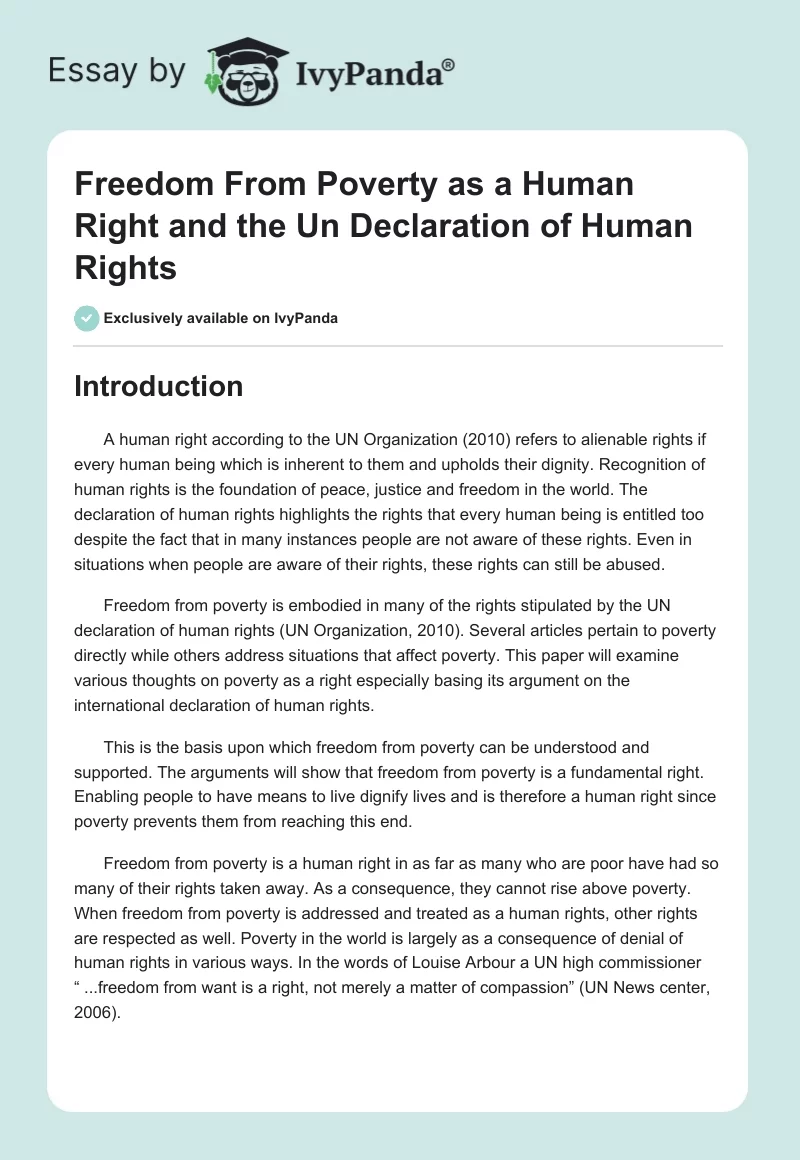 Freedom from Poverty as a Human Right and the UN Declaration of Human Rights. Page 1