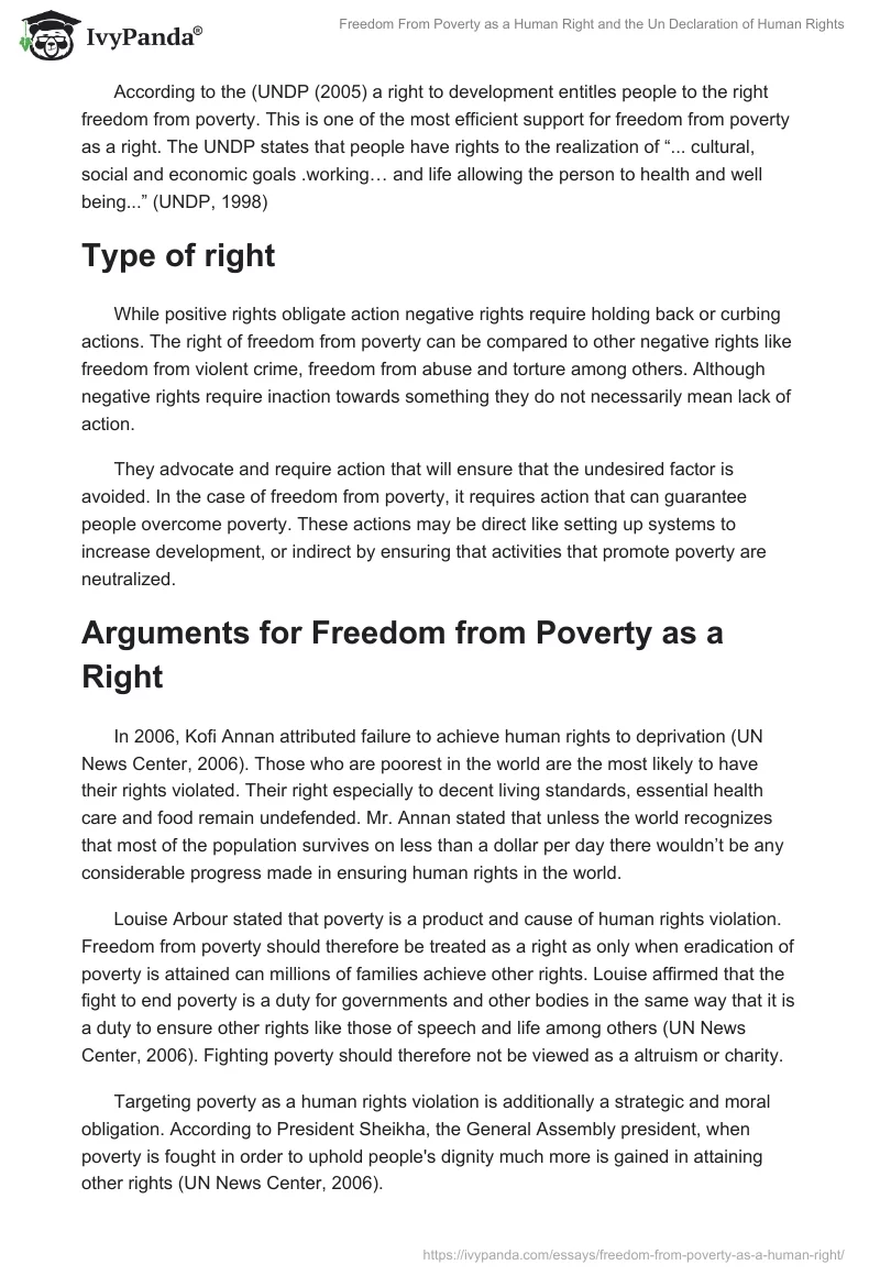 Freedom from Poverty as a Human Right and the UN Declaration of Human Rights. Page 2