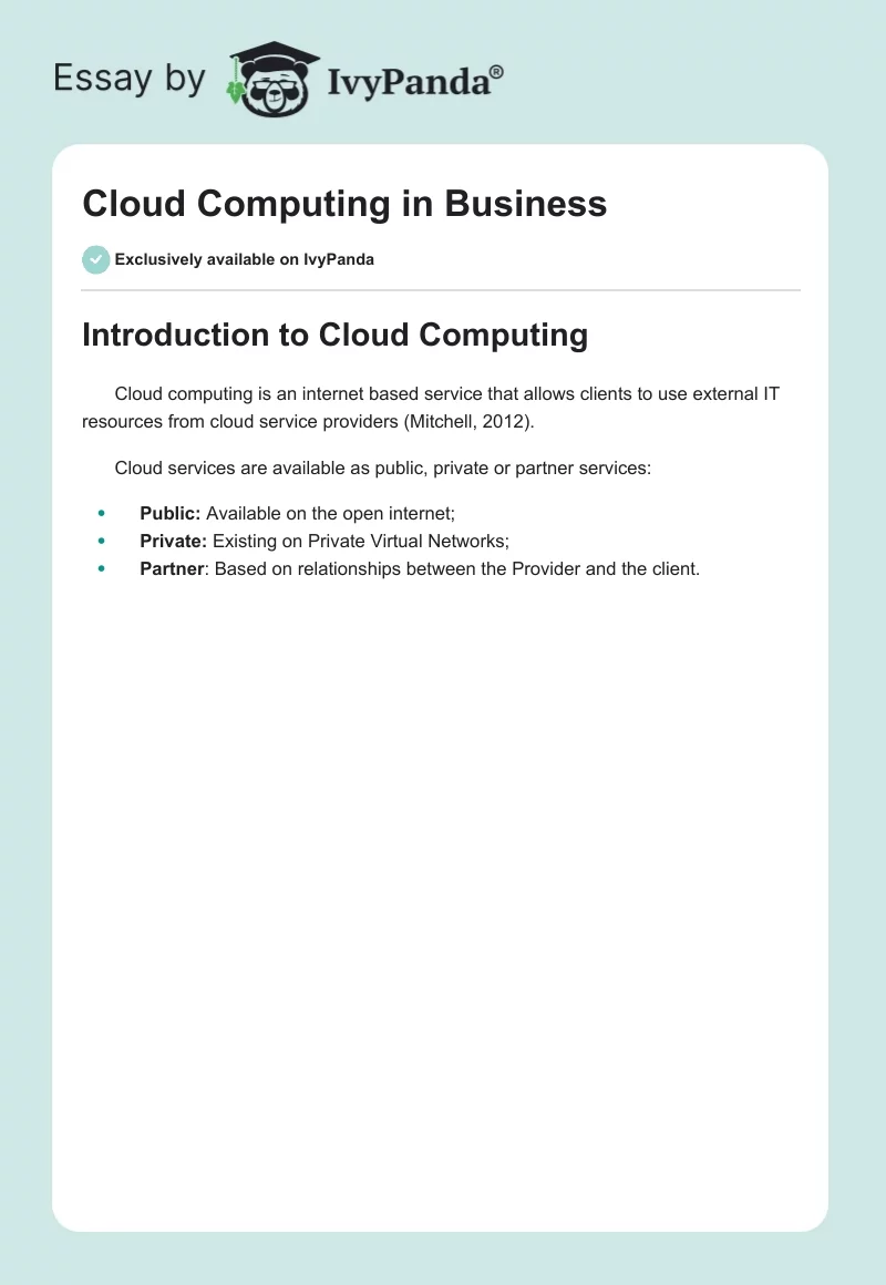 Cloud Computing in Business. Page 1