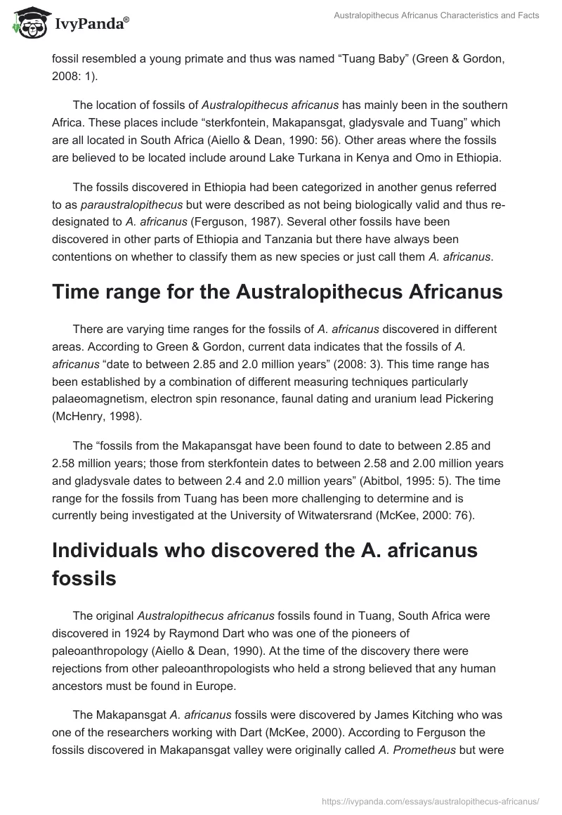 Australopithecus Africanus Characteristics and Facts. Page 2