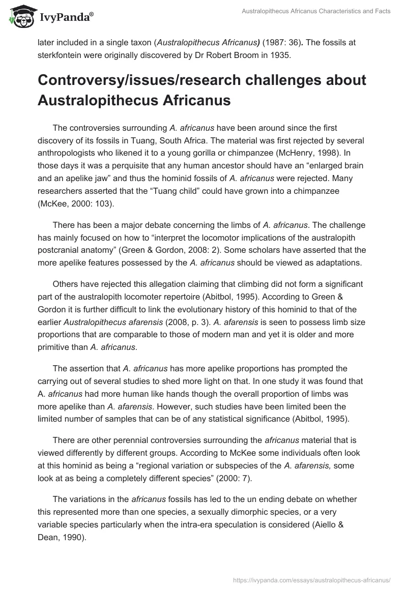 Australopithecus Africanus Characteristics and Facts. Page 3