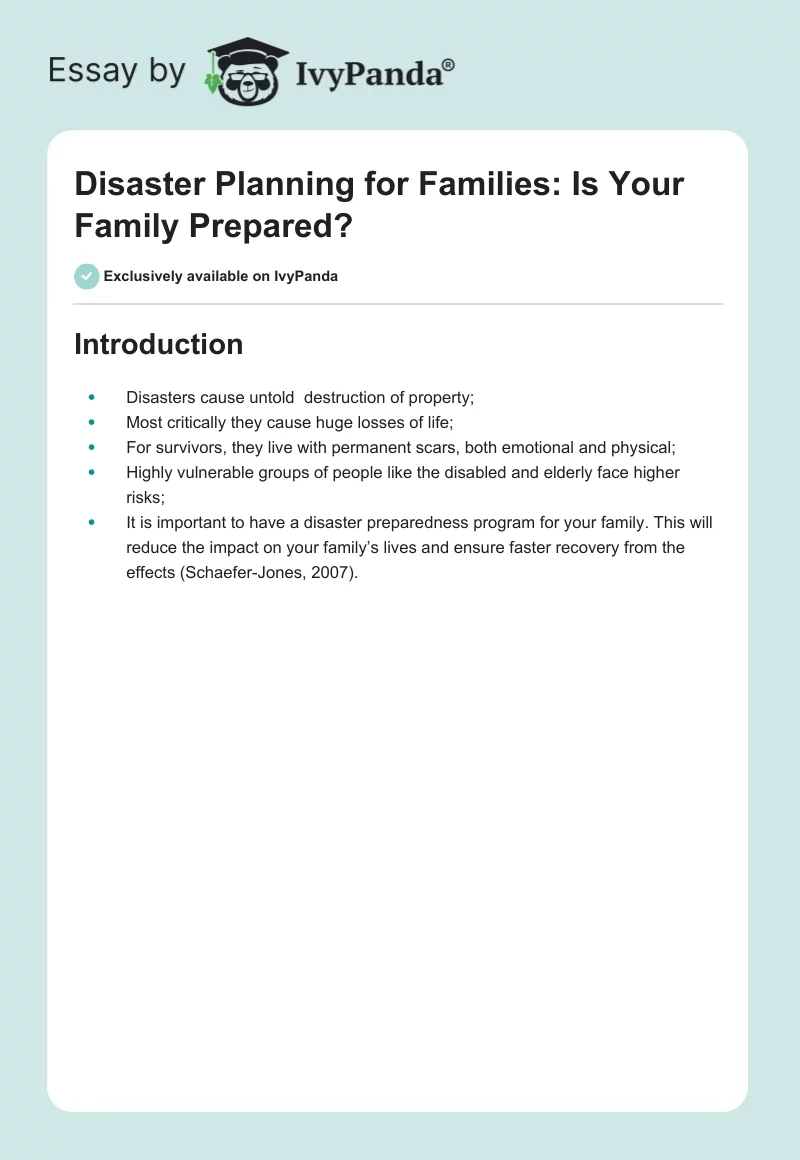 Disaster Planning for Families: Is Your Family Prepared?. Page 1