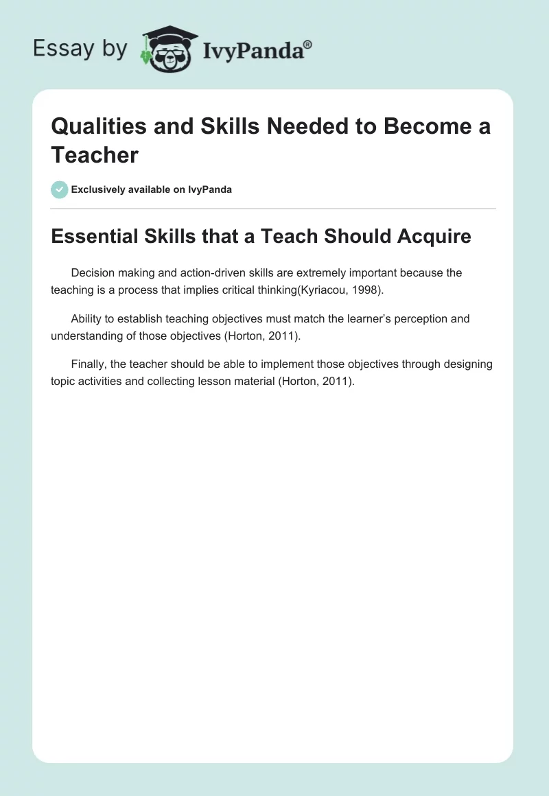 Qualities and Skills Needed to Become a Teacher. Page 1