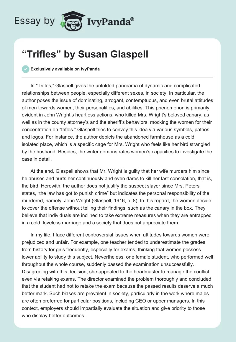 “Trifles” by Susan Glaspell. Page 1