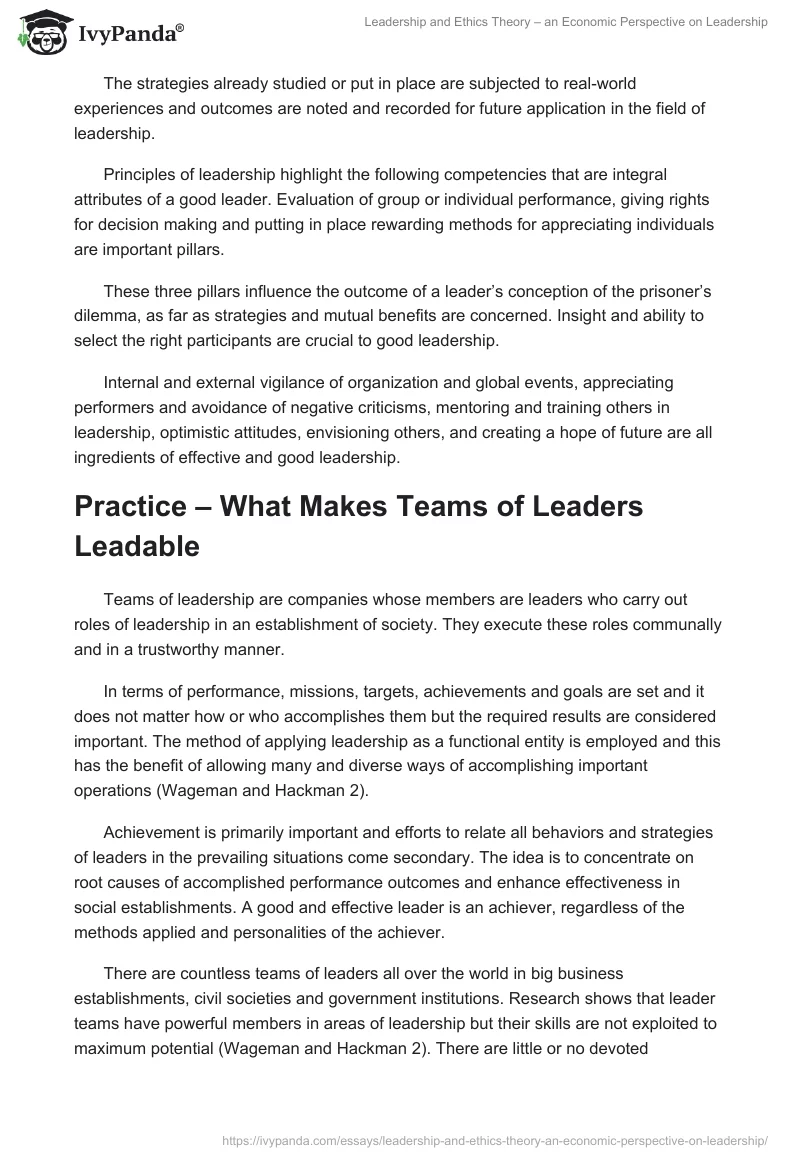 Leadership and Ethics Theory – an Economic Perspective on Leadership. Page 3