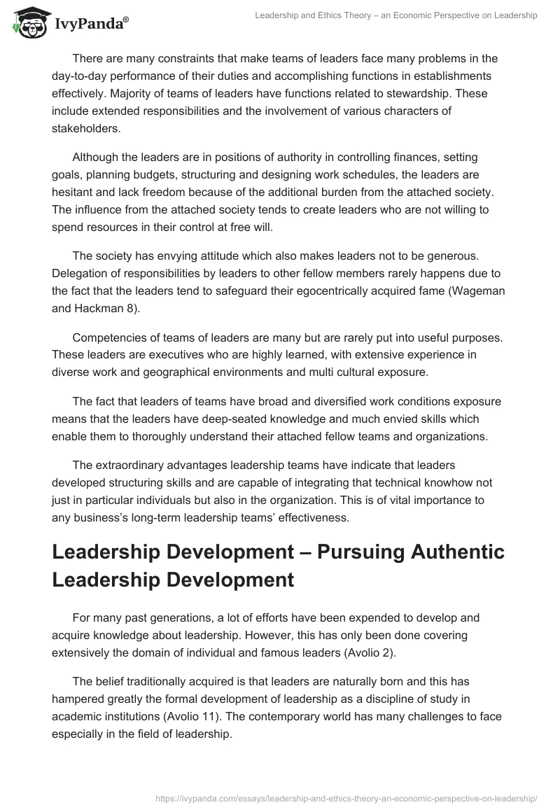 Leadership and Ethics Theory – an Economic Perspective on Leadership. Page 5