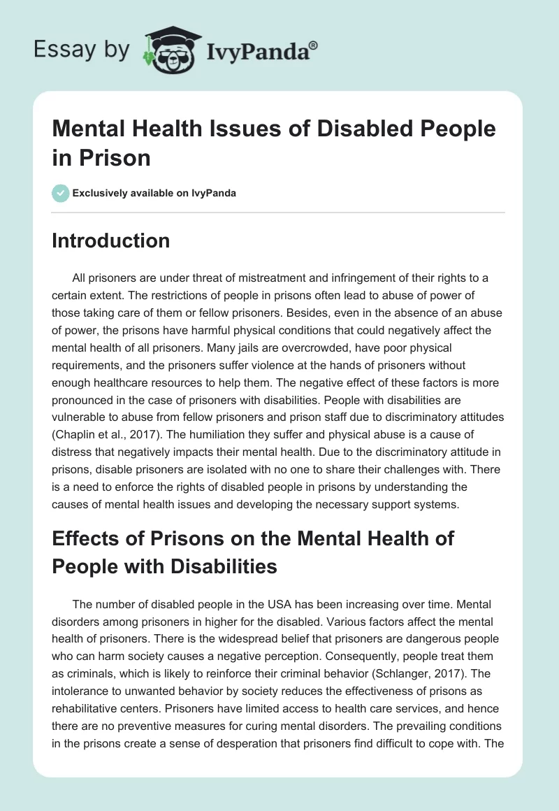 Mental Health Issues of Disabled People in Prison. Page 1