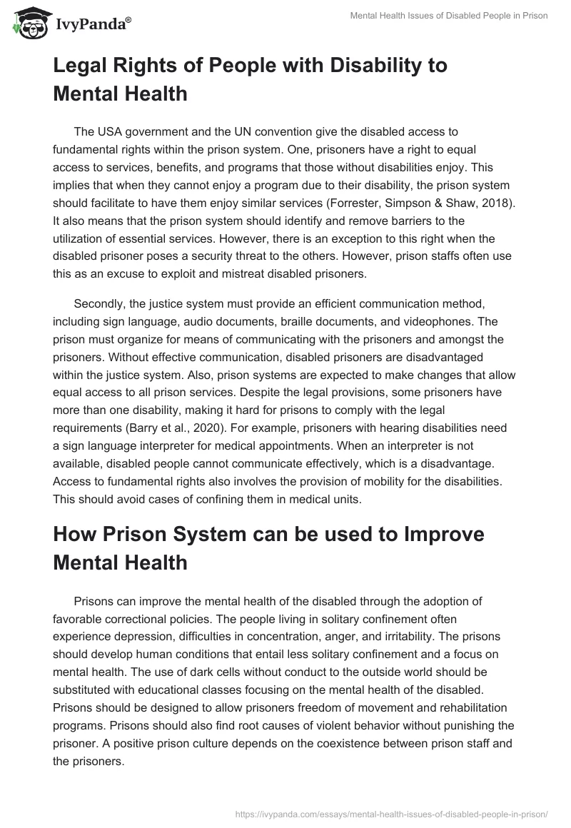 Mental Health Issues of Disabled People in Prison. Page 4