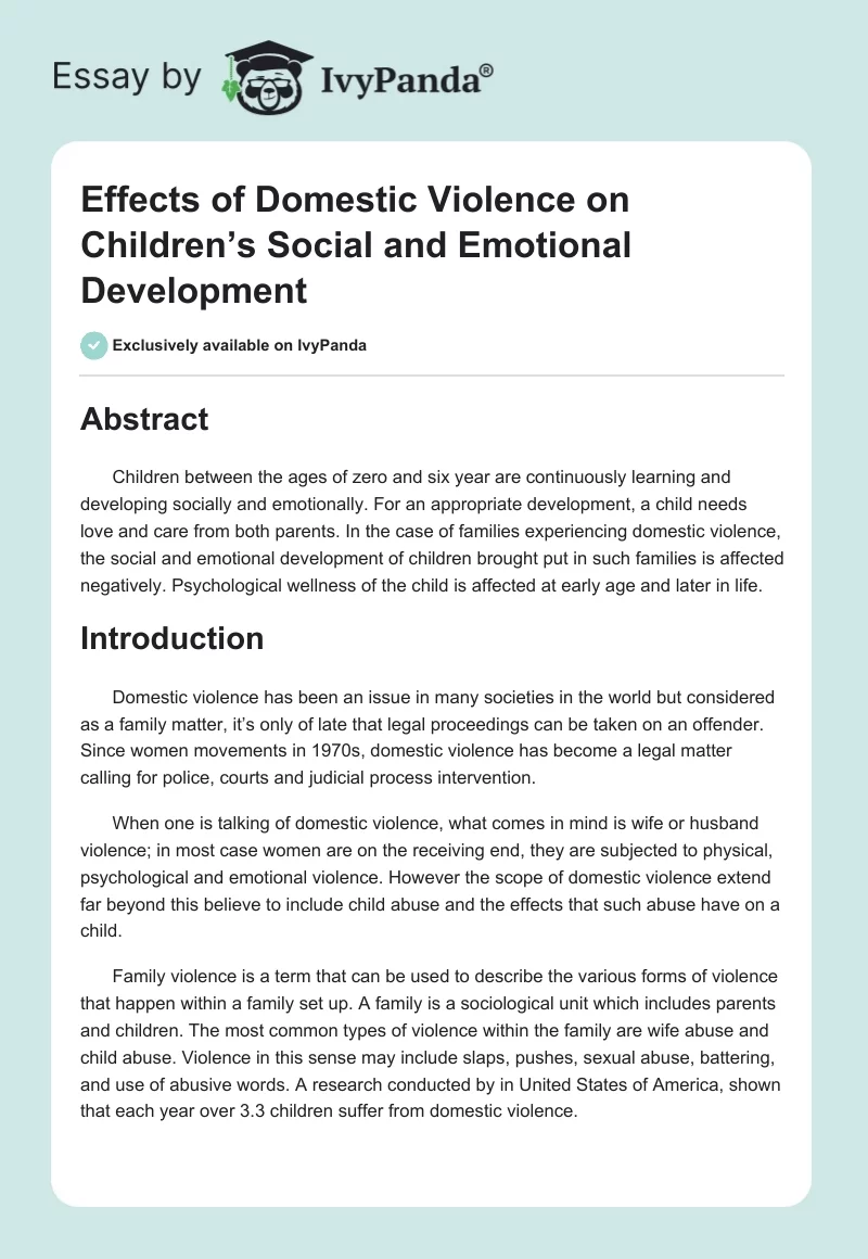 Effects of Domestic Violence on Children’s Social and Emotional Development. Page 1