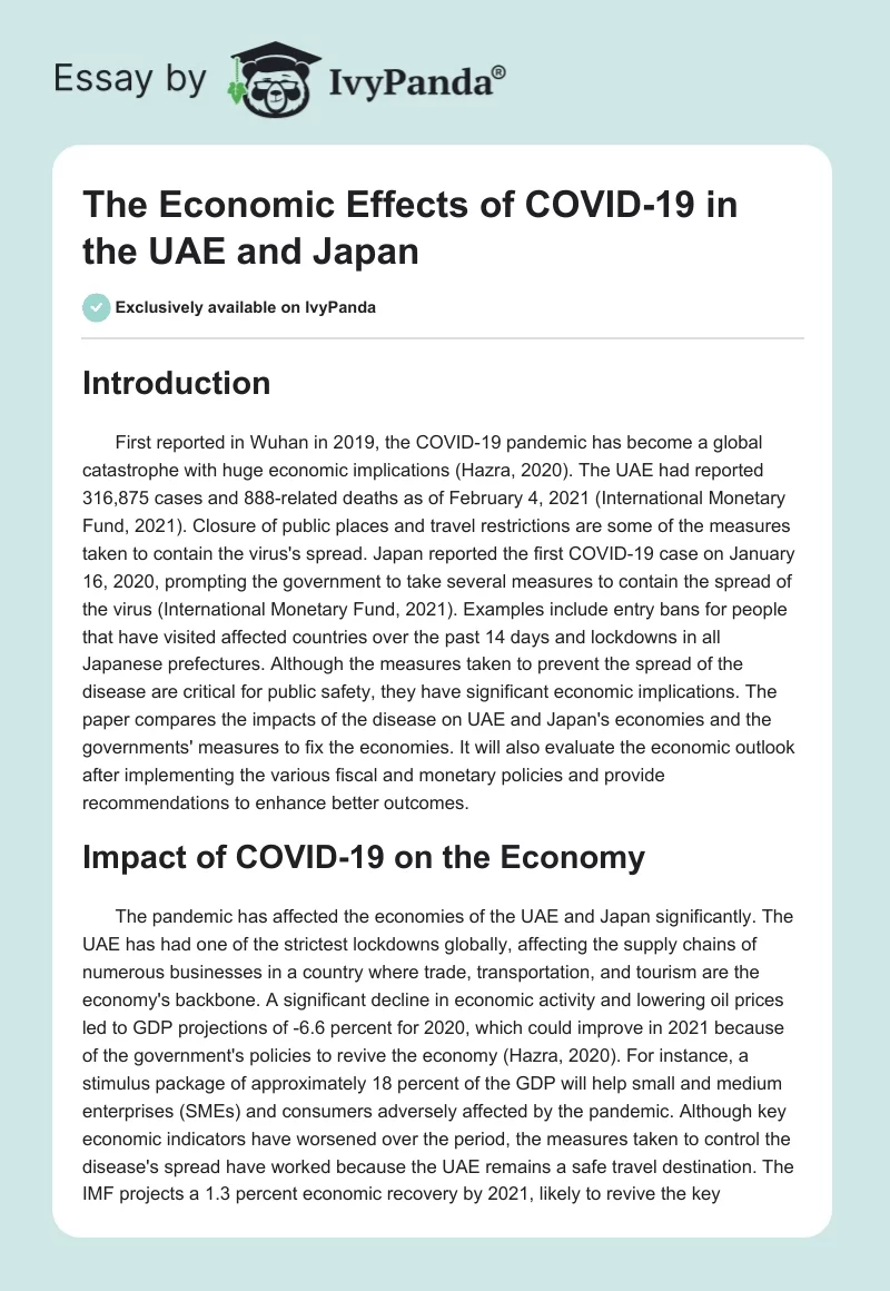 The Economic Effects of COVID-19 in the UAE and Japan. Page 1