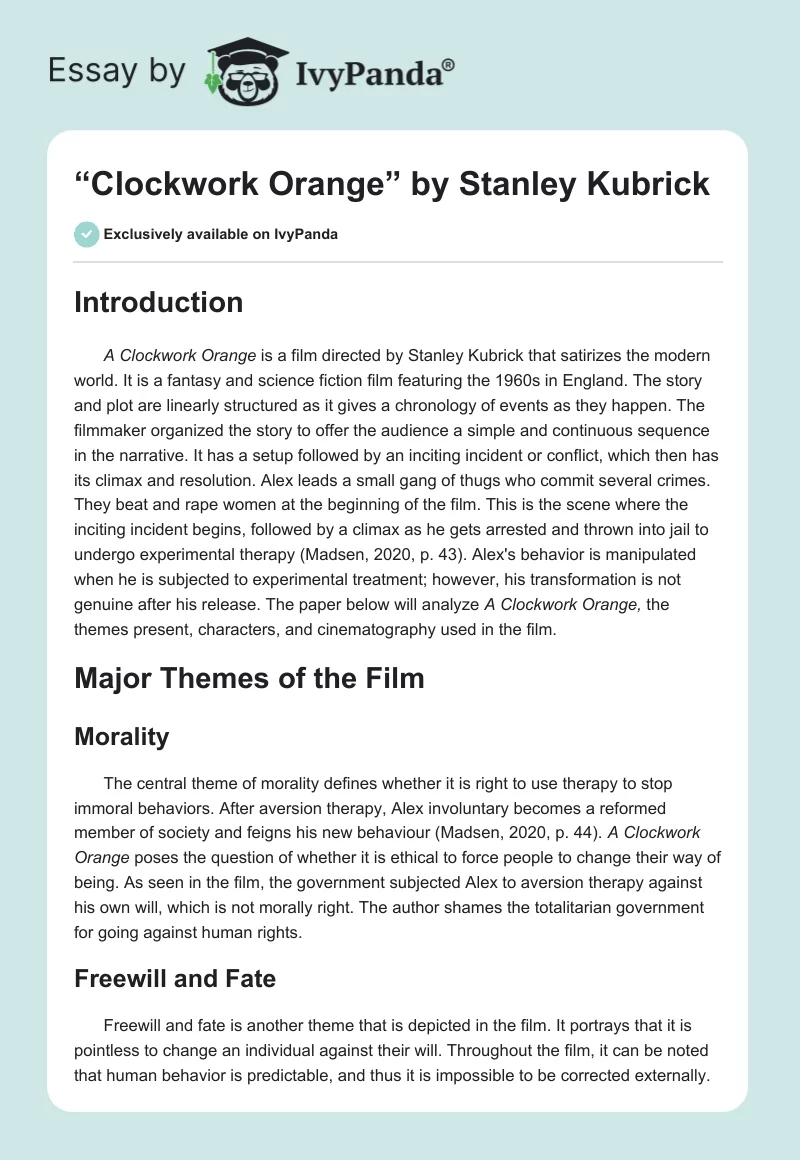 “Clockwork Orange” by Stanley Kubrick. Page 1