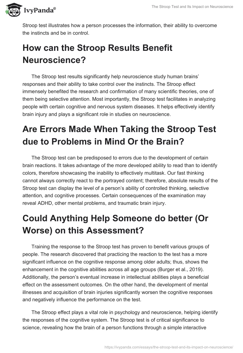 The Stroop Test and Its Impact on Neuroscience. Page 2